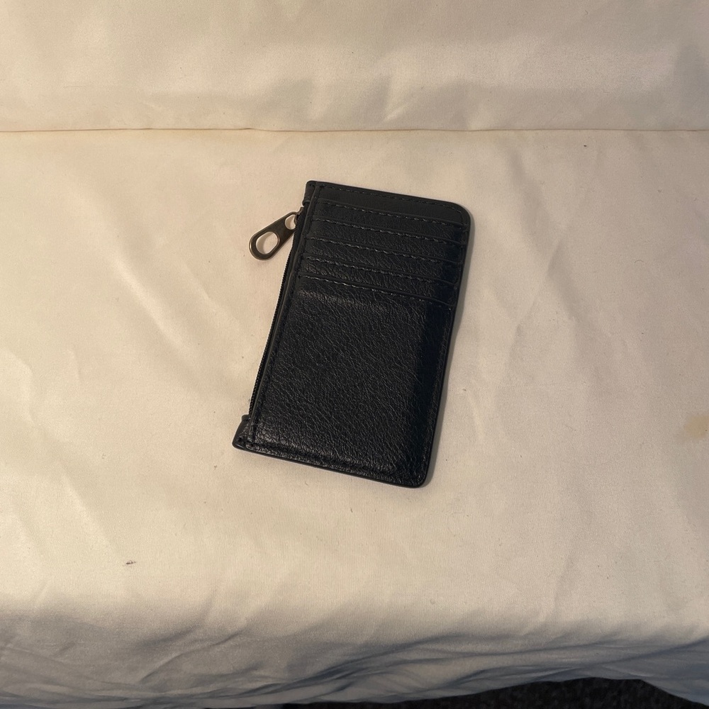 Black wallet with card slots and zipper coin purse. Universal Thread